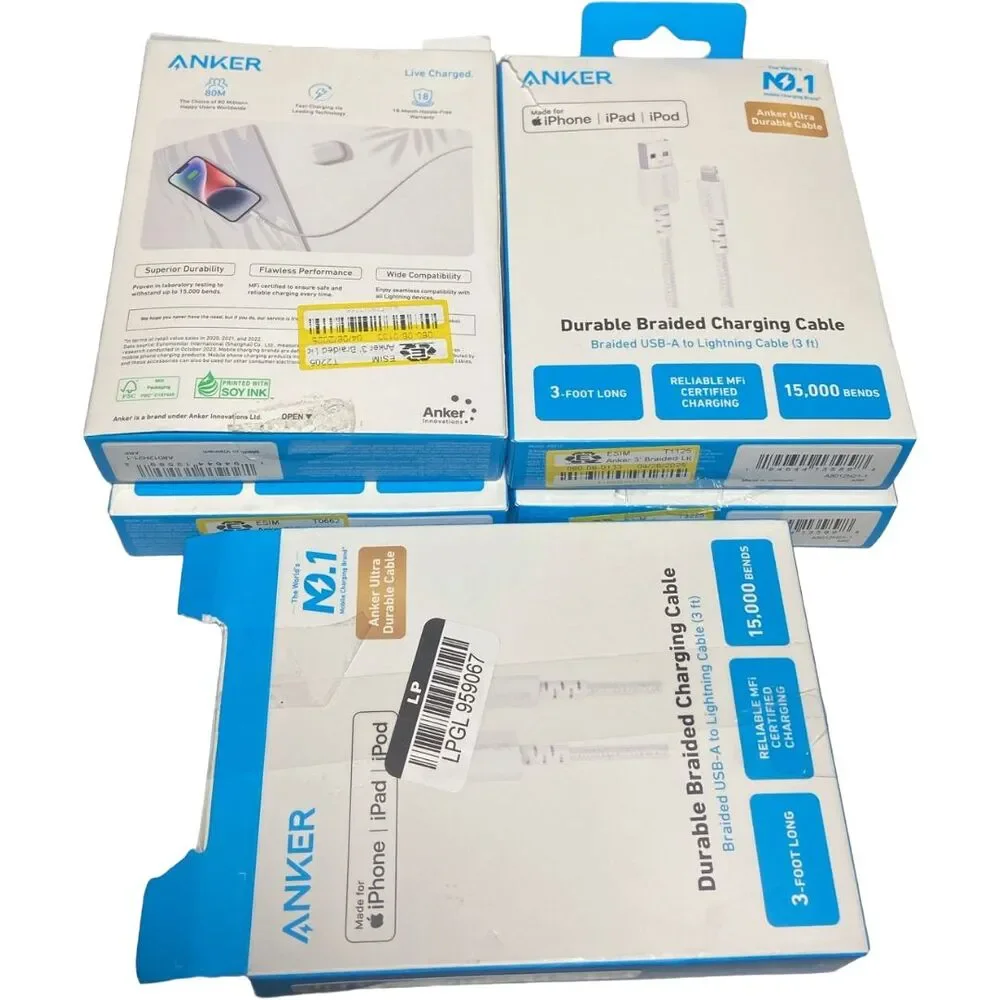 Anker 3ft Braided MFi Certified Lightning to USB-A Charging Cable White Open Box